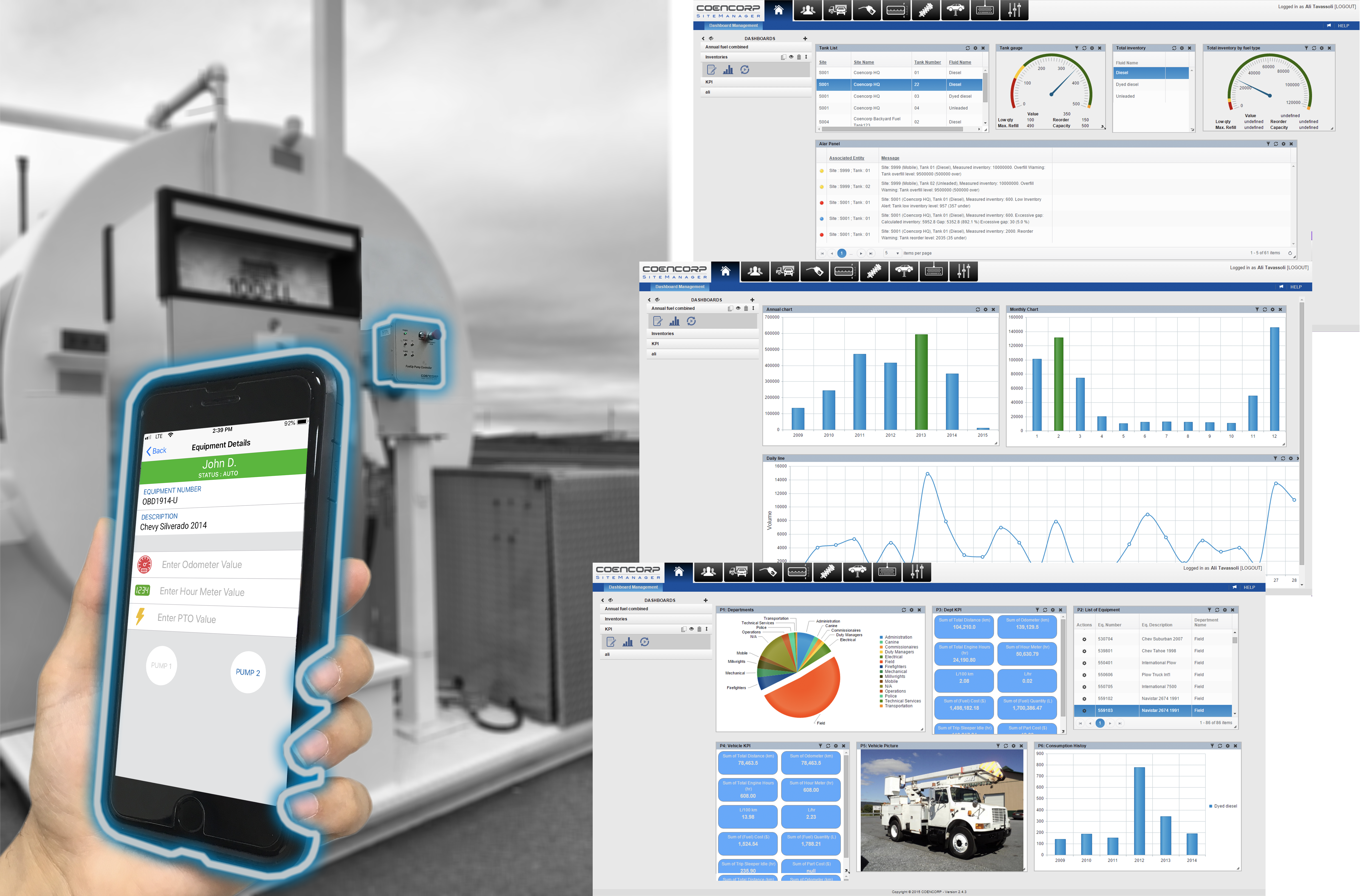 Fuel tank with hand-held controller and monitor for 
