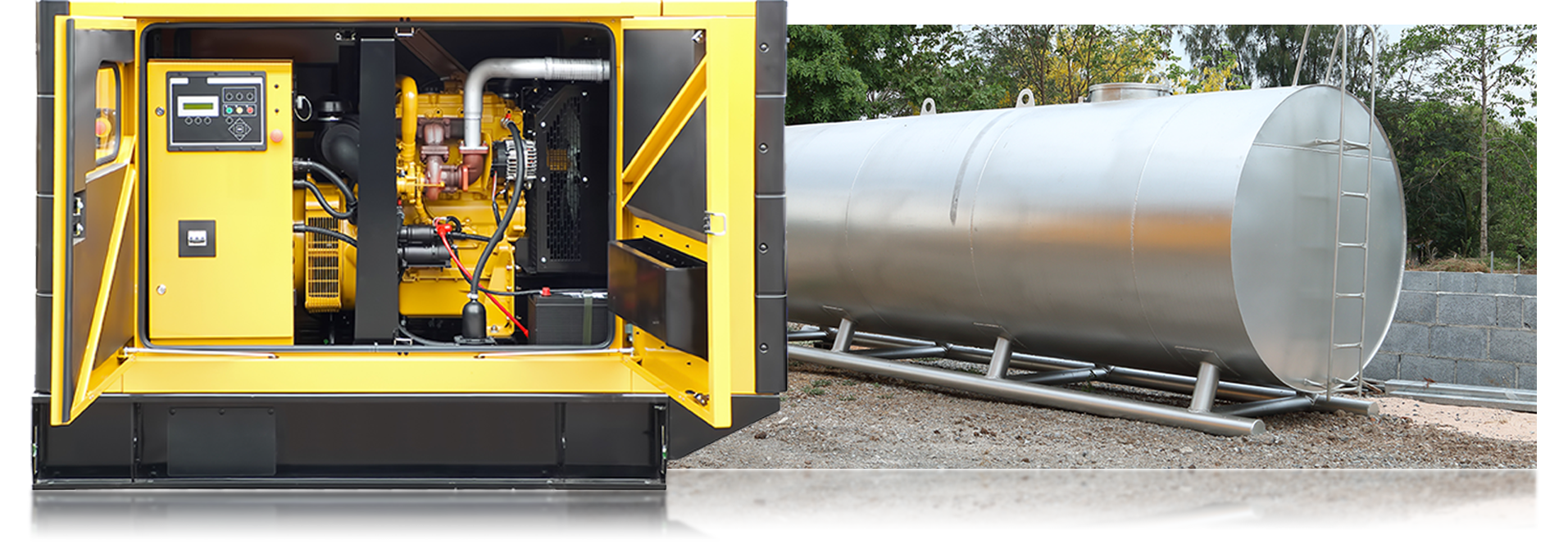 Diesel operated generator beside a day tank of fuel for the generator operated by Coencorp's SM2 fuel management system.